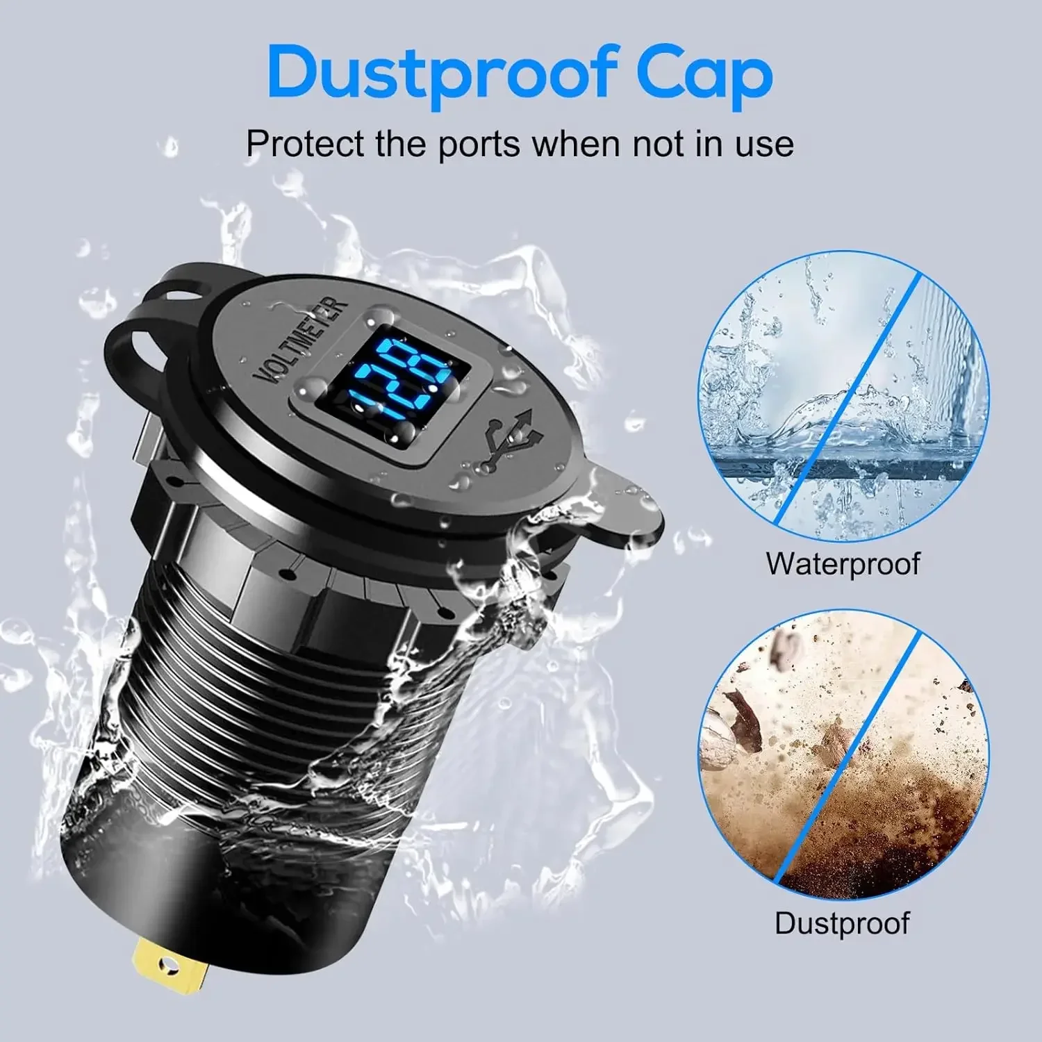 96W Dual PD QC3.0 USB Auto Motorrad Ladegerät mit Voltmeter Buchse – Bild 5