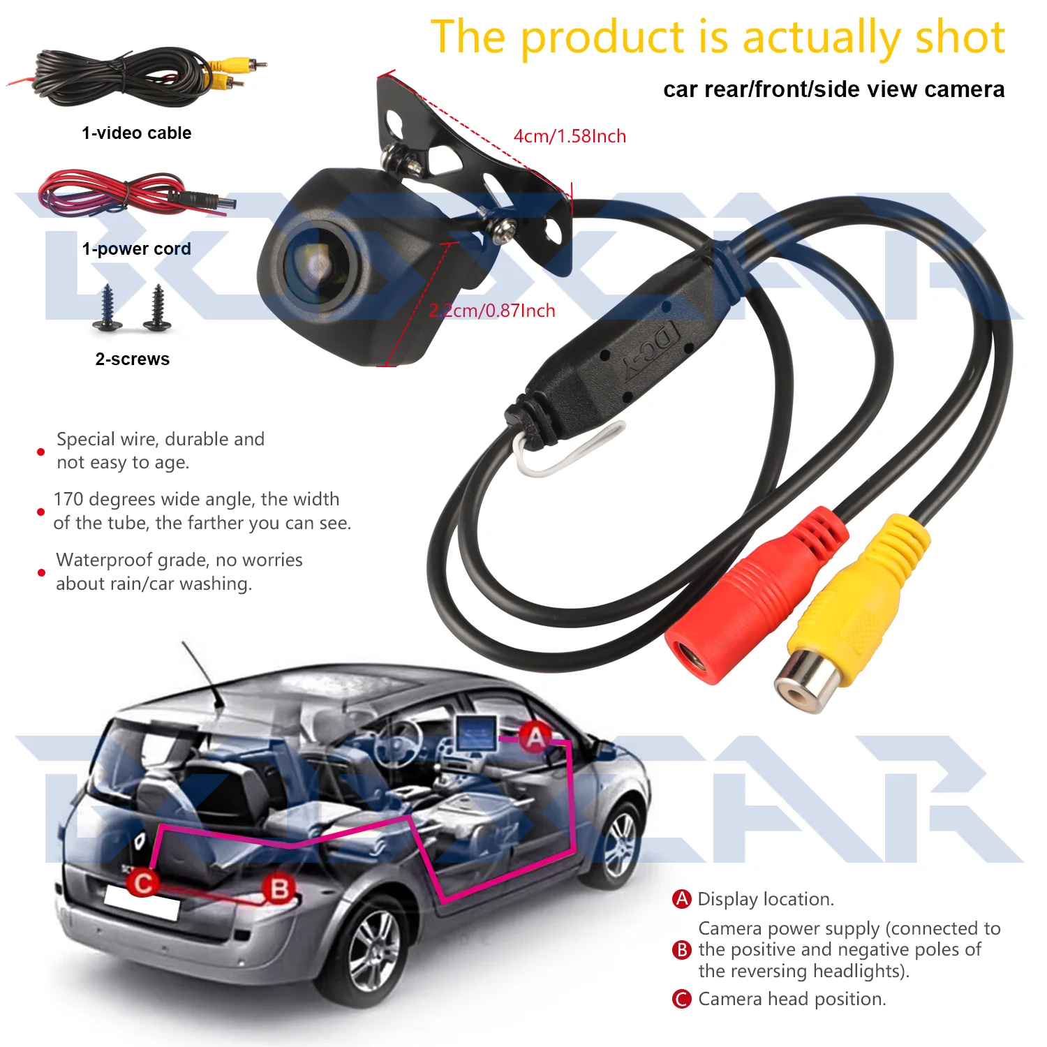 Auto-Rückfahrkamera, 4 LEDs, Nachtsicht, Rückfahrkamera, automatischer Parkmonitor, CCD, IP68, wasserdicht