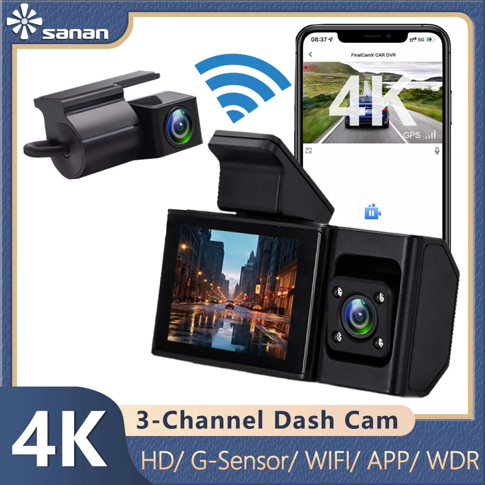 4K Dash Cam für Autos Dashcam 3 Videokamera Wifi 24h Parkmonitor Auto DVR Nachtsicht vorne und hinten