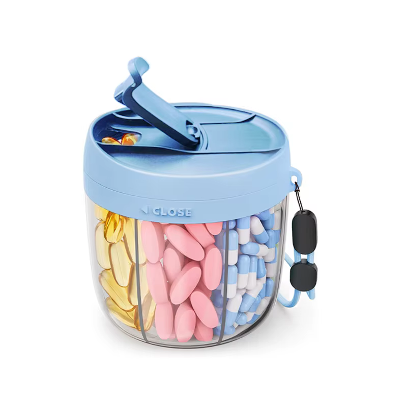 Tragbare Aufbewahrungsbox für Vitaminergänzungsmittel mit 7 Fächern, Energie-Boost-Kapsel-Organizer