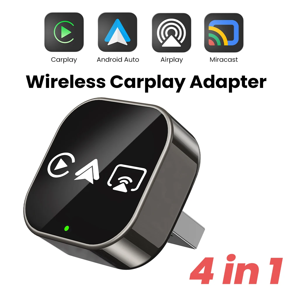 2026 Upgrade 4-in-1 Kabelgebundener zu Kabelloser CarPlay Android Auto Adapter mit Bildschirmspiegelung iOS