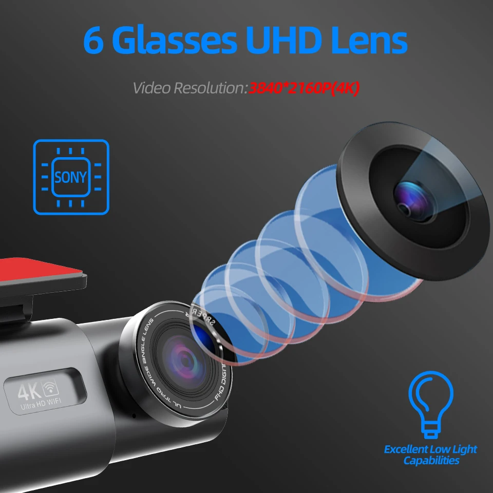 Dash Cam 4K GPS WIFI APP 24H Nachtsicht Mini Optional Hinten Objektiv – Bild 6