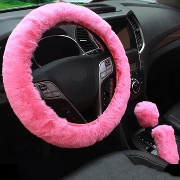 Winter-Lenkradbezug-Set aus Plüsch, superdickes warmes Fleece für kaltes Wetter, inklusive (3 Stück)