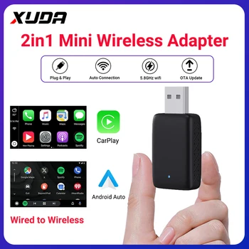 2026 NEU Kabelgebundenes zu Kabelloses CarPlay und Android Auto 2-in-1 Mini-Adapter 5GHz WiFi5 für 99% der