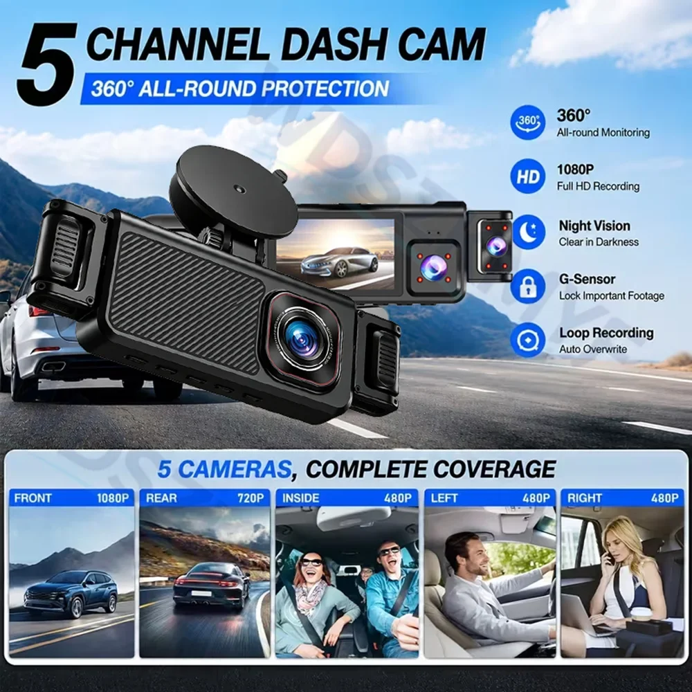 Dashcam für Autos 4 5-Kanal Black Box WiFi Fahrkamera FHD 1080P – Bild 3