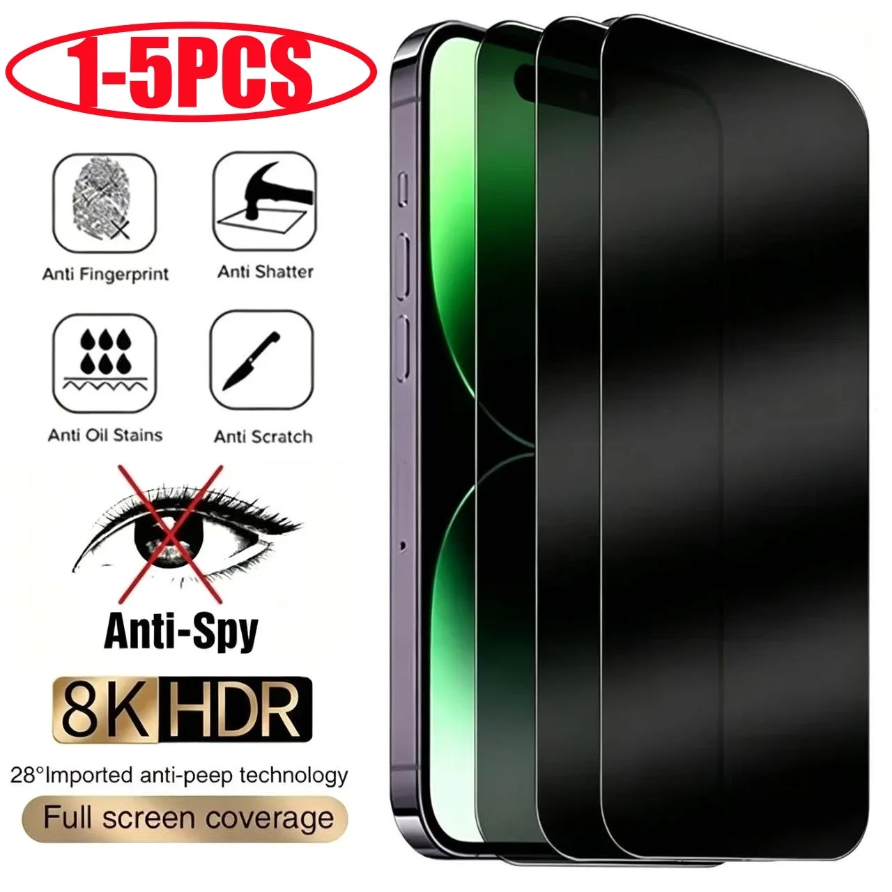 Anti-Spy Glas für iPhone 15 14 13 12 11 Pro Max Mini X XS XR 7 8 Plus Sichtschutz-Displayschutzfolie