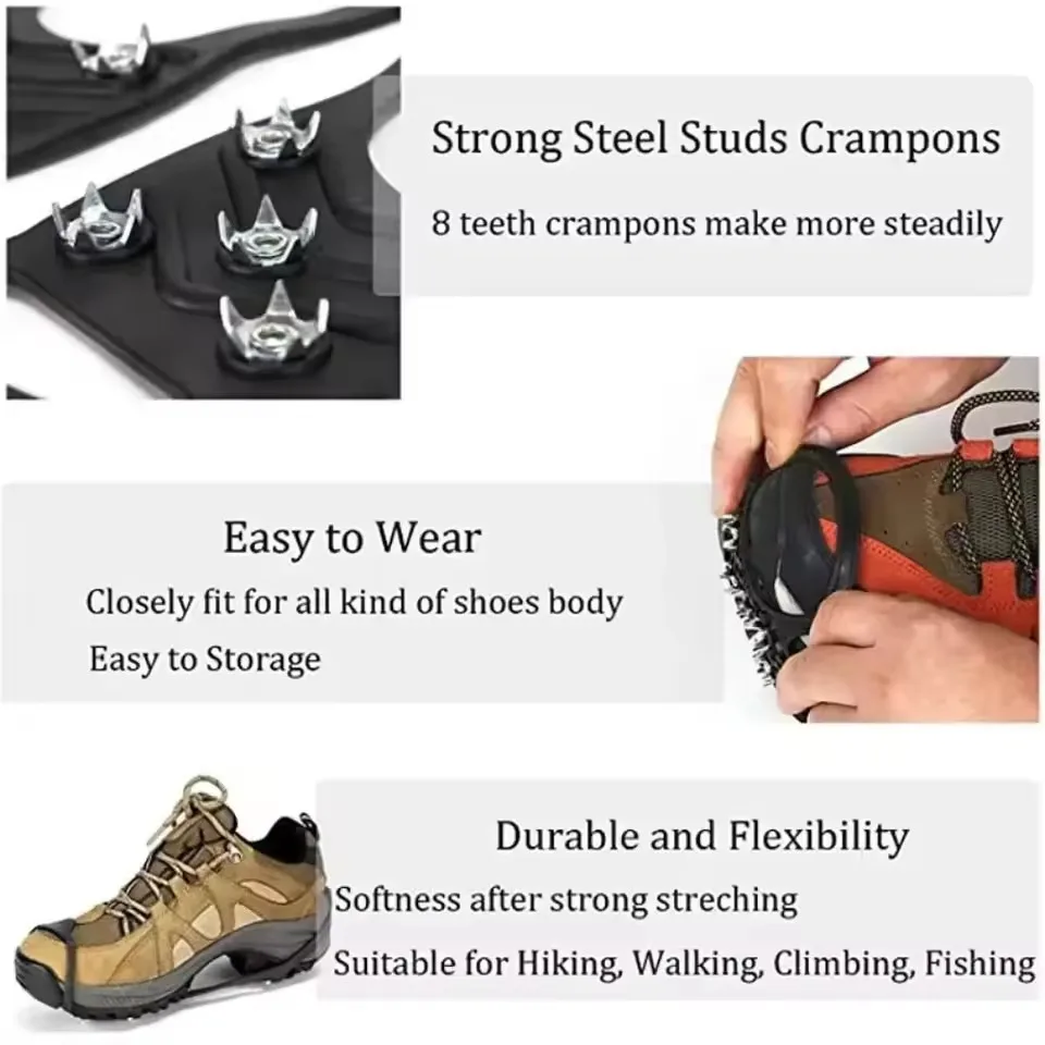 8 Zähne Eisgreifer Spike Schuhe Winter Outdoor Anti-Rutsch Wandern – Bild 5