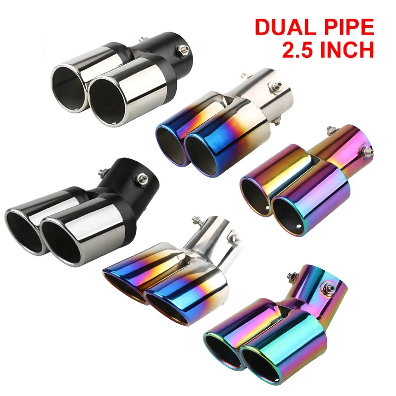 Universal Gebogene Doppel Outlet Auto Auspuff Trim Schalldämpfer Rohr – Bild 2