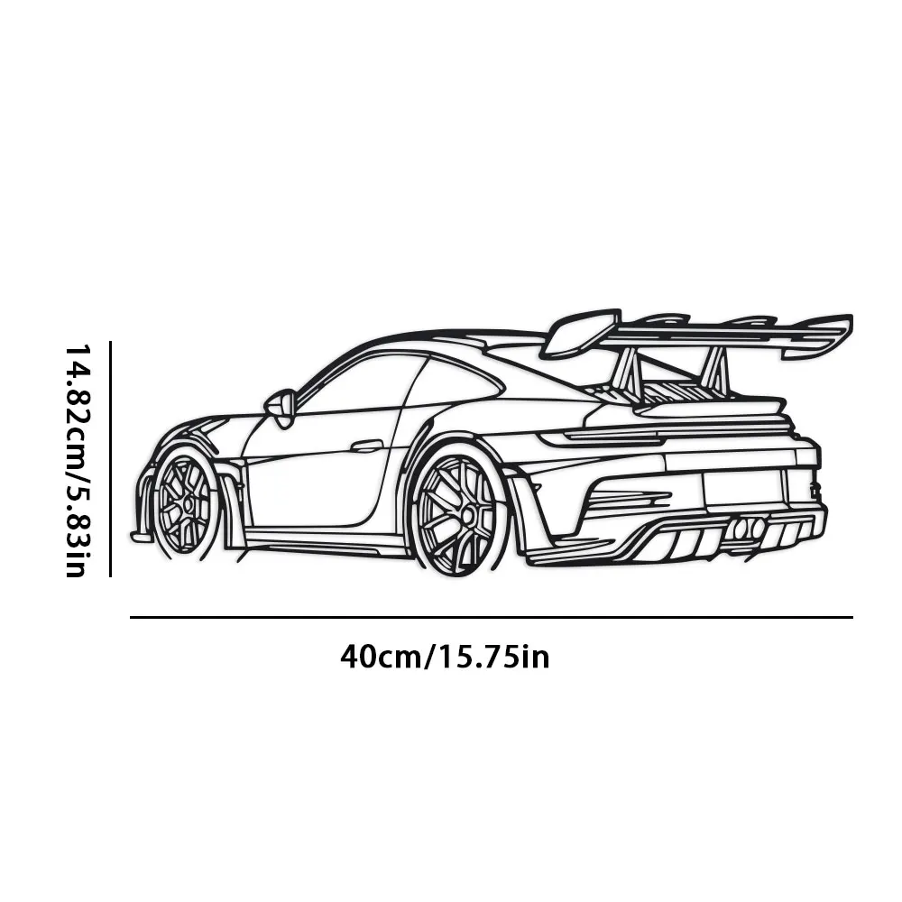 Auto-Wandkunst aus Metall - schwarze Metallschnitzerei, elegantes Design mit Spoiler- und Auspuffrohren