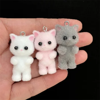 Beflockungsanhänger Kawaii Katze Tieranhänger für Schlüsselanhänger Halskette Anhänger DIY Handwerk (2 Stück)