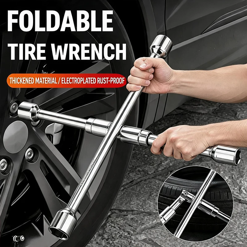 Faltbarer Kreuzschlüssel für Reifen 17-19-21-23mm Verstärkter Radmutternschlüssel Auto-Reifenreparaturwerkzeug