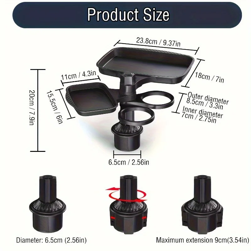 3-in-1 Detachable Car Cup Holder Tray-Expandable Food Table with 360° – Bild 2