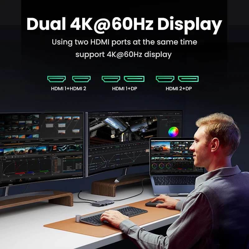 USB-C Hub 8-in-1 für 3 Bildschirme mit HDMI, DP, USB 3.2 und 100 W PD – Bild 3
