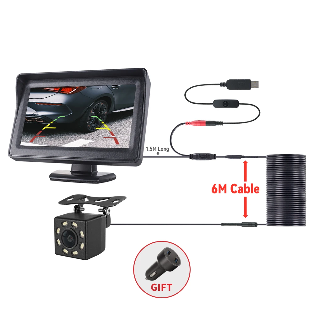 Auto Rückfahr kamera mit Monitor 4,3 Zoll für Fahrzeug parken LED HD Rückfahr kamera LCD-Bildschirm USB