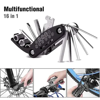 16-in-1 tragbares Fahrrad-Reparatur-Werkzeug-Set, Sechskantschlüssel, Mutter, Reifen, Schraubendreher