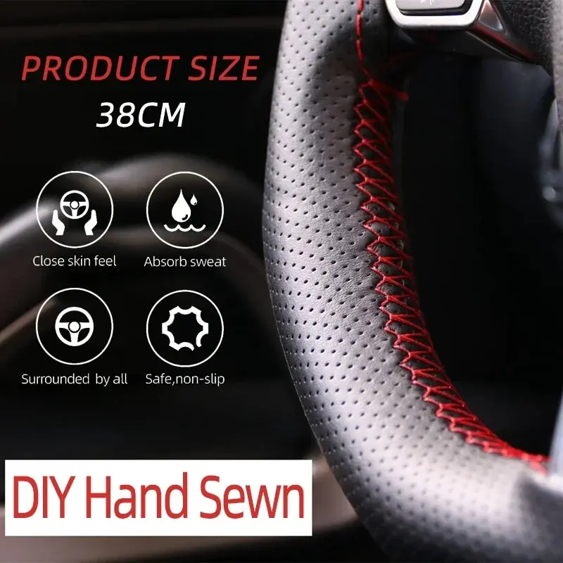 Universeller Leder-Auto-Lenkrad-Stich-On-Wrap-Cover, passend für 38 cm – Bild 6