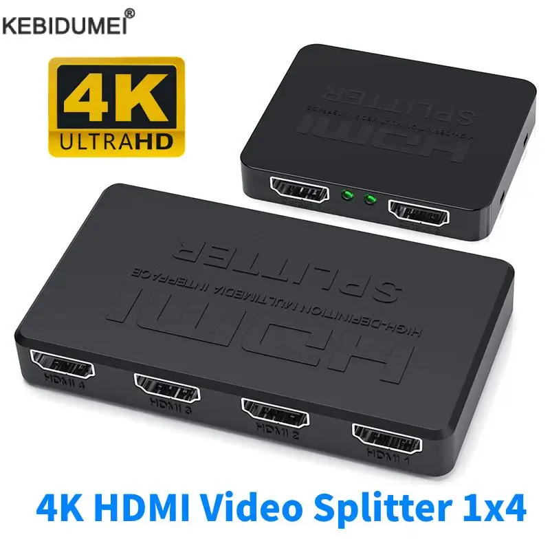 1 in 4 Out HDMI Splitter HD 4K Video Switcher HDMI-Kompatibel Kabel Adapter 1x4 Hub für PS4 Laptop Monitor TV