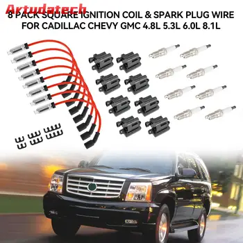 Artudatech 8er-Pack quadratische Zündspule und Zündkerzenkabel für Chevy GMC 4.8L 5.3L 6.0L 8.1L Autozubehör