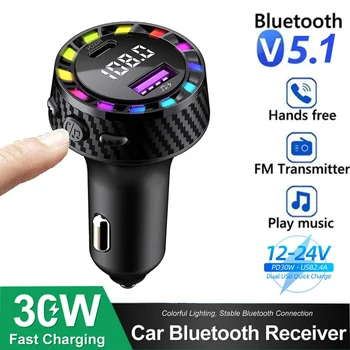 Auto Bluetooth 5.3 FM-Transmitter Autoladegerät Audio Dual USB Typ C Schnellladegerät Farbiges Licht