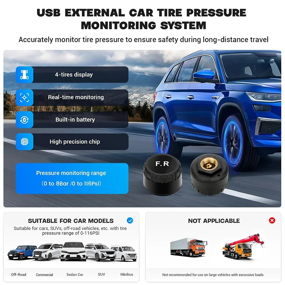USB Android TPMS Reifendruck Überwachung System Display Alarm System – Bild 2
