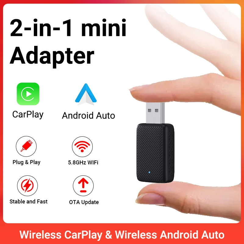 2026 NEU Kabelgebundenes zu Kabelloses CarPlay und Android Auto 2-in-1 Mini-Adapter 5GHz WiFi5 für 99%