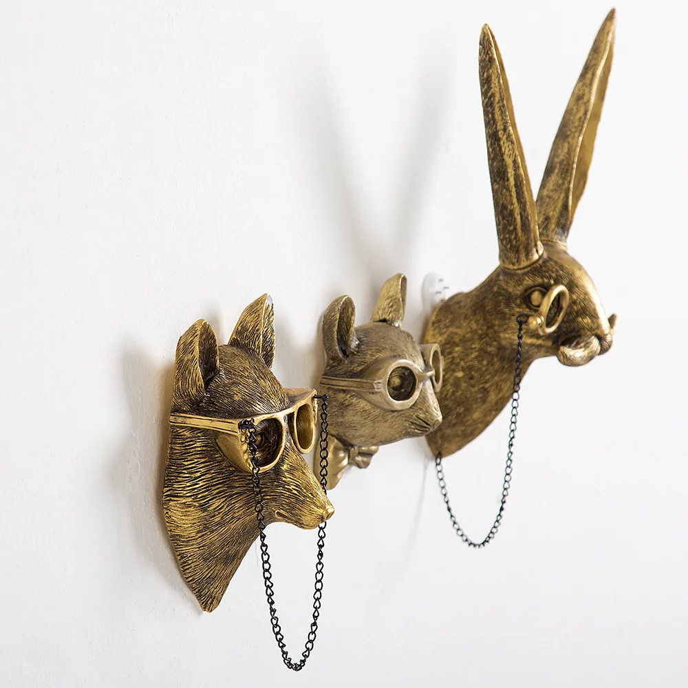 Antik Bronze Harz Tier Anhänger Goldener Hirschkopf Wandaufbewahrung – Bild 2