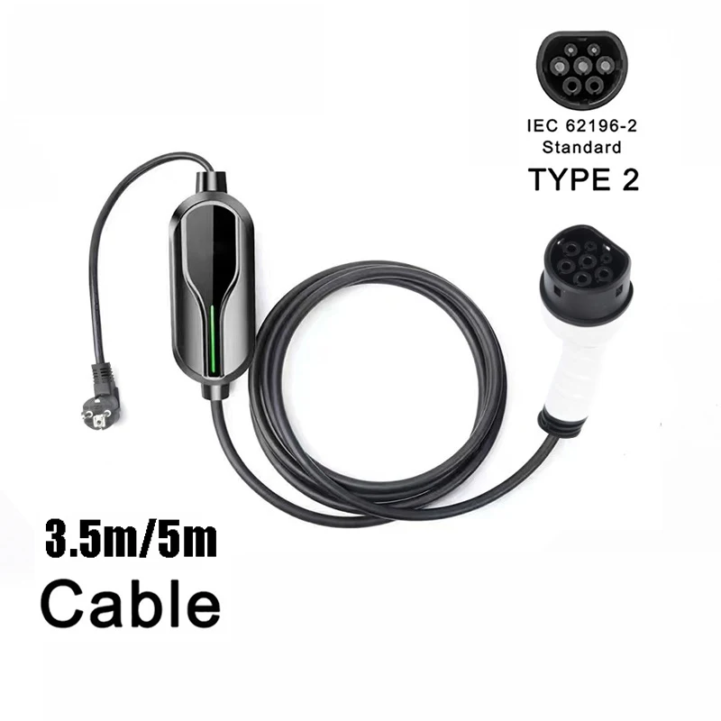 16A 3,5kW EV-Ladegerät Typ 2 Tragbares Ladekabel 3,5M/5M Steckdosenadapter für Elektrofahrzeug-Autoladegerät