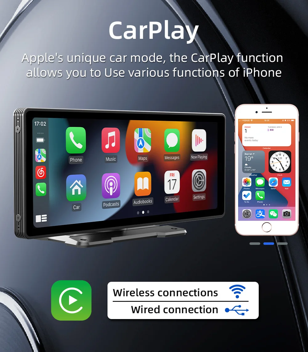 BQCC 10,26 Zoll Tragbare Drahtlose Carplay Bildschirm HD Hinten – Bild 4