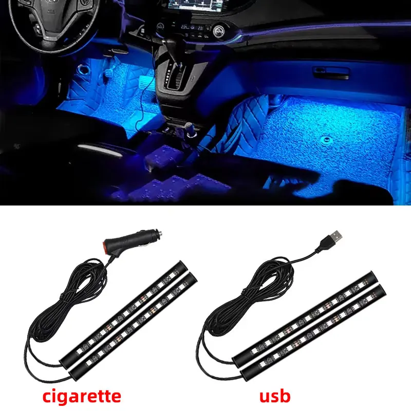 2 in 1 LED Auto Neon Licht Fuß Licht LED Innendekoration Hintergrundbeleuchtung Zigarettenanzünder USB