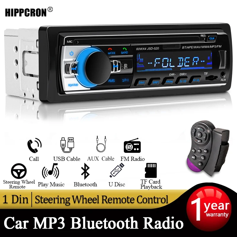 Autoradio-Stereo-Player, digitaler Bluetooth-Auto-MP3-Player, 60 W x 4 FM-Radio, Stereo-Audio, Musik, USB/SD