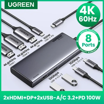 USB-C Hub 8-in-1 für 3 Bildschirme mit HDMI, DP, USB 3.2 und 100 W PD