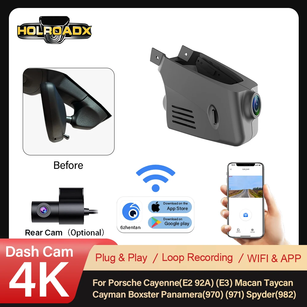 4K UHD Dashcam Kabellos für Porsche Cayenne/Macan/Taycan/Panamera/911/718 Boxster/Cayman/918 2011-2024 WiFi