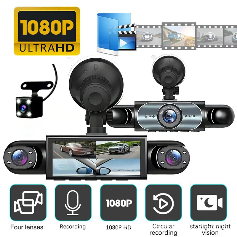 Saker 4-Kanal Dashcam für Autos 4K Vorne 1080P Innenraum Rück- und Seitenkameras 360° ° Vollansicht-System