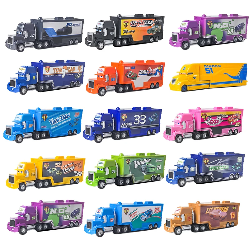 Lot von LKW-Rennmodellautos aus Cars 2 & 3: Lightning, Mack, Uncle Dinoco, Cruz Ramirez, Chick Hicks, King