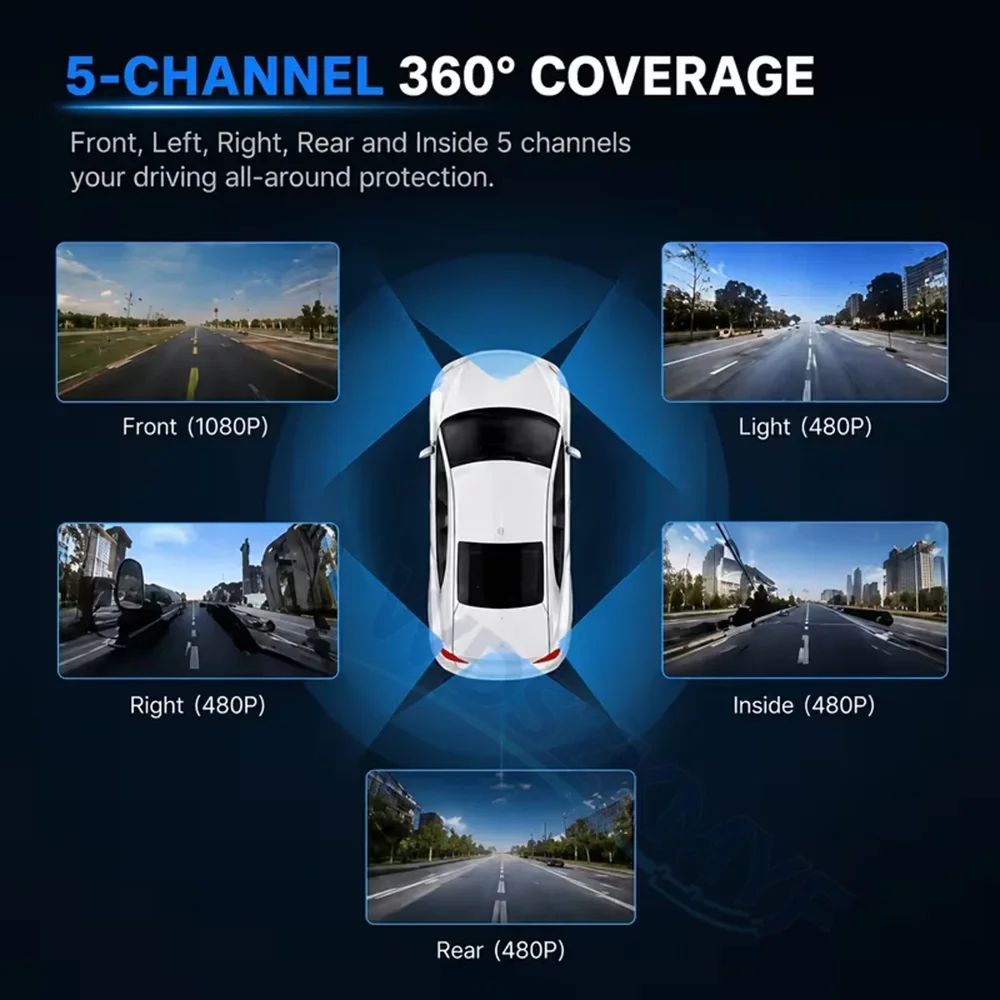 Dashcam für Autos 4 5-Kanal Black Box WiFi Fahrkamera FHD 1080P – Bild 4