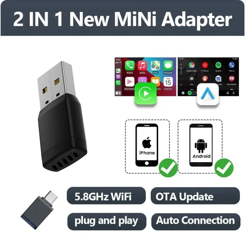 Mini Wireless CarPlay Adapter Android Auto Wireless Dongle Wifi 5,8G Auto Connect Box Für iphone Android