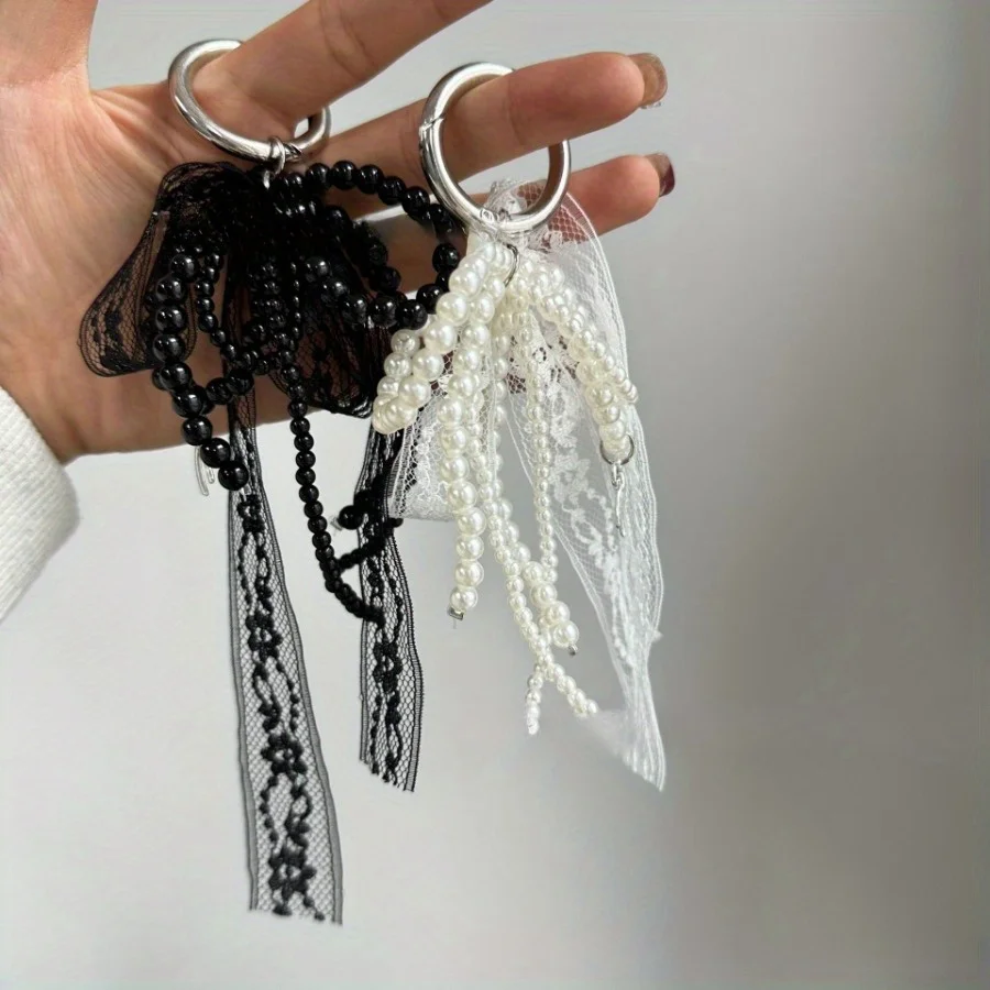 Perle Spitze Bogen Anhänger, modische Tasche Anhänger, Auto – Bild 3