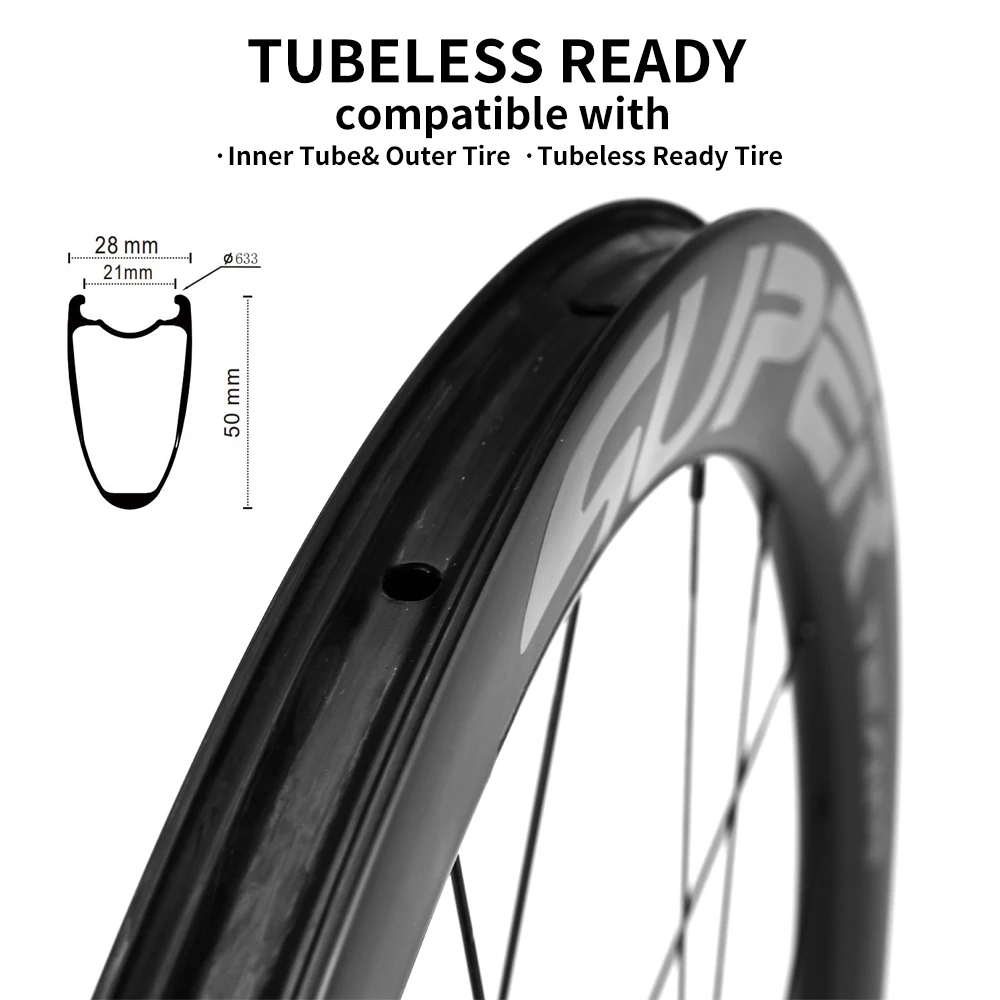 SUPERTEAM Carbon-Rennrad-Laufradsatz 700C Scheibenbremse 50mm Tubeless – Bild 5