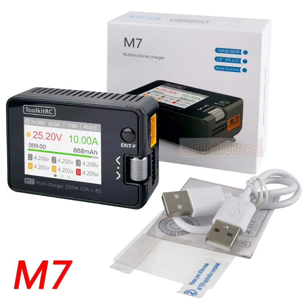 ToolkitRC M7 200W 10A DC Balance Ladegerät Entlader für 1-6S Lipo Batterie mit Spannung Servo Checker ESC