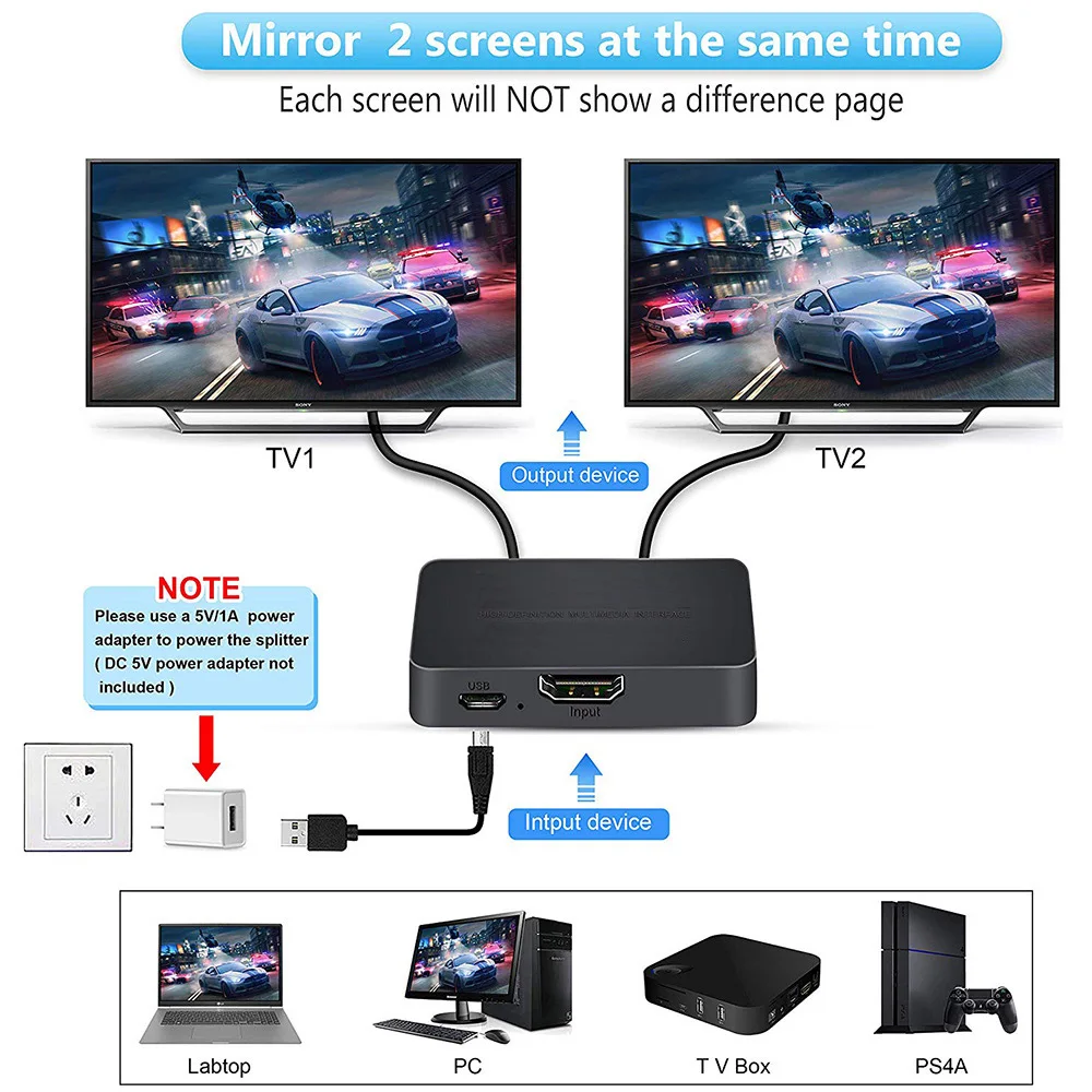 4K HDMI-kompatibel 1x2 Splitter Schalter 1 in 2 Out Video Distributor – Bild 4