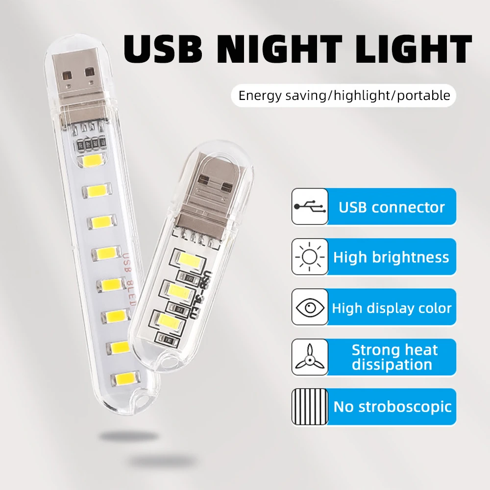 Tragbare USB Streifen Licht Mini Led Warm Weiß Nacht Lichter (5 Stück) – Bild 2