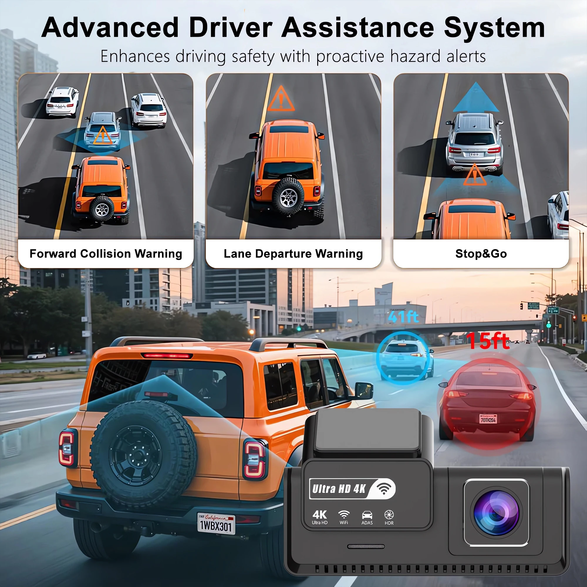 ADAS Dashcam 4K+2.5K GPS WLAN 24H Nachtsicht Mini Optionale Rücklinse – Bild 3