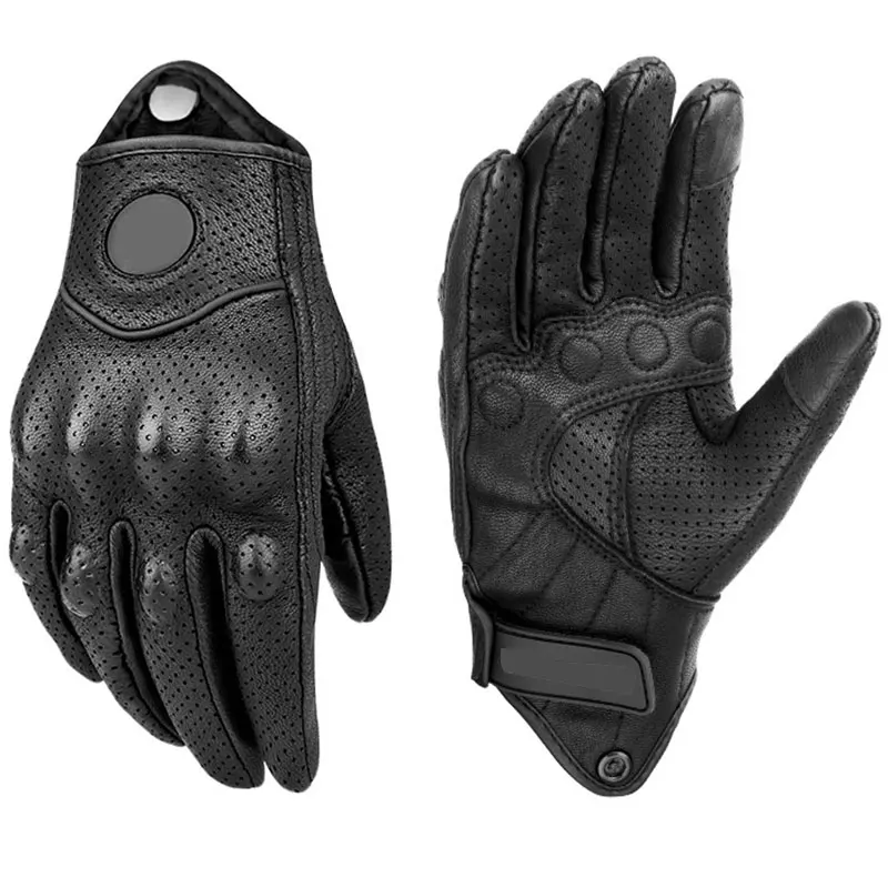 Herren Damen 4-Jahreszeiten-Fahren Supertech Schwarz/Weiß Motorrad-Lederhandschuhe Rennhandschuh Motorrad