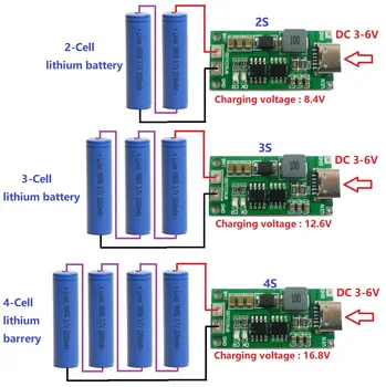 USB-C BMS Lademodul für 18650 Akkus 2S/3S/4S, Step-up Boost