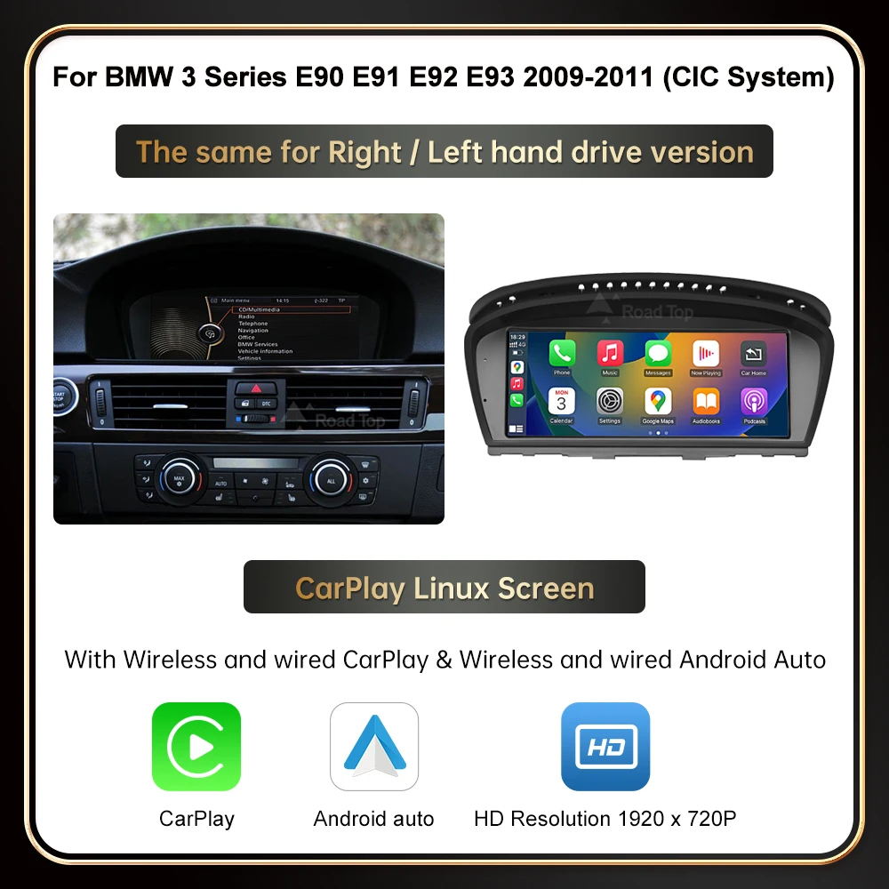8,8'' Kabelloses RoadTop CarPlay Android Auto für BMW Serie 3 5 E90 E91 E92 E93 E60 E61 CCC CIC System