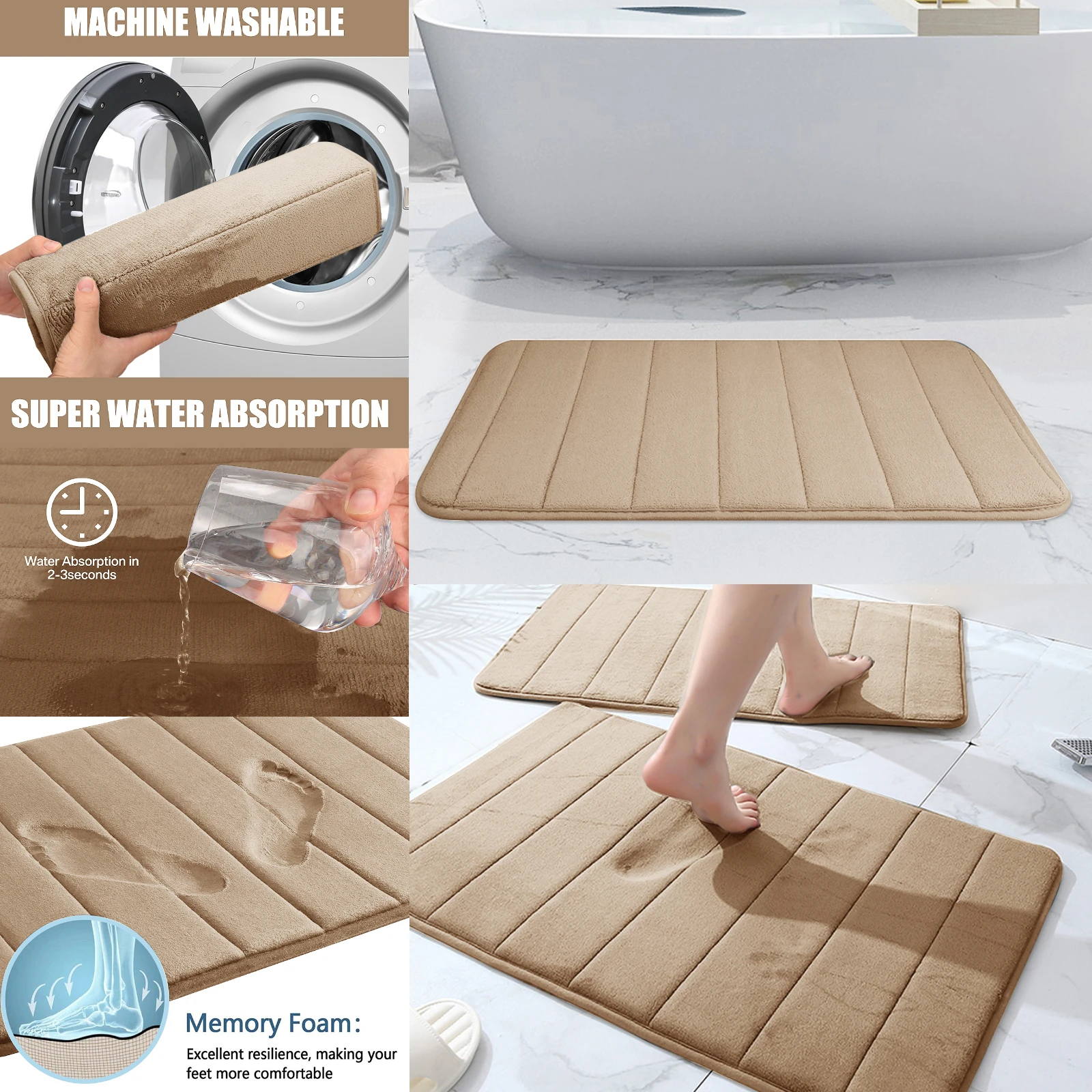 Super saugfähige Badematte, Memory-Schaum-Teppich, rutschfester – Bild 6