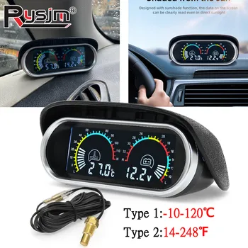 12V/24V 2-in-1 LCD-Anzeige für Auto und LKW: Wassertemperaturanzeige + Voltmeter mit 1/8 NPT Temperatursensor