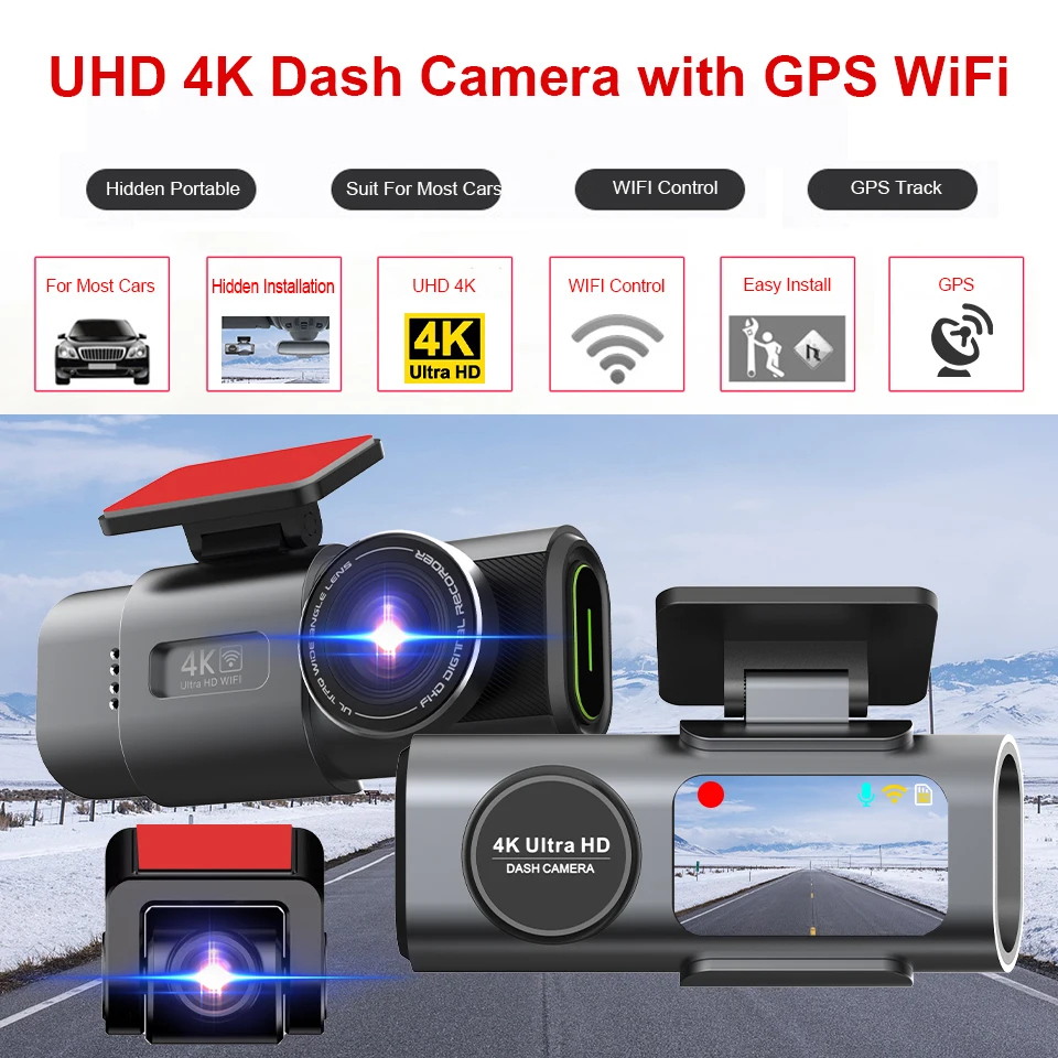 Dash Cam 4K GPS WIFI APP 24H Nachtsicht Mini Optional Hinten Objektiv – Bild 2