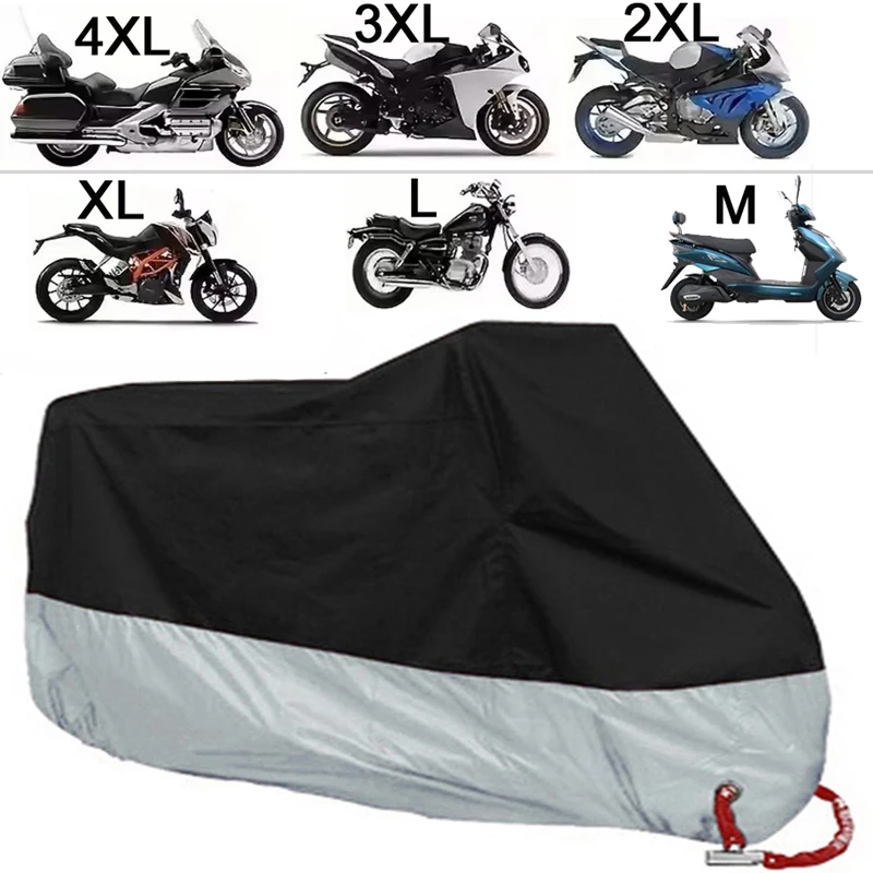 Ganzjahres-Motorradabdeckung, silberfarben, schwarz, Sonne, reflektierend, wasserdicht, staubdicht, UV-Schutz