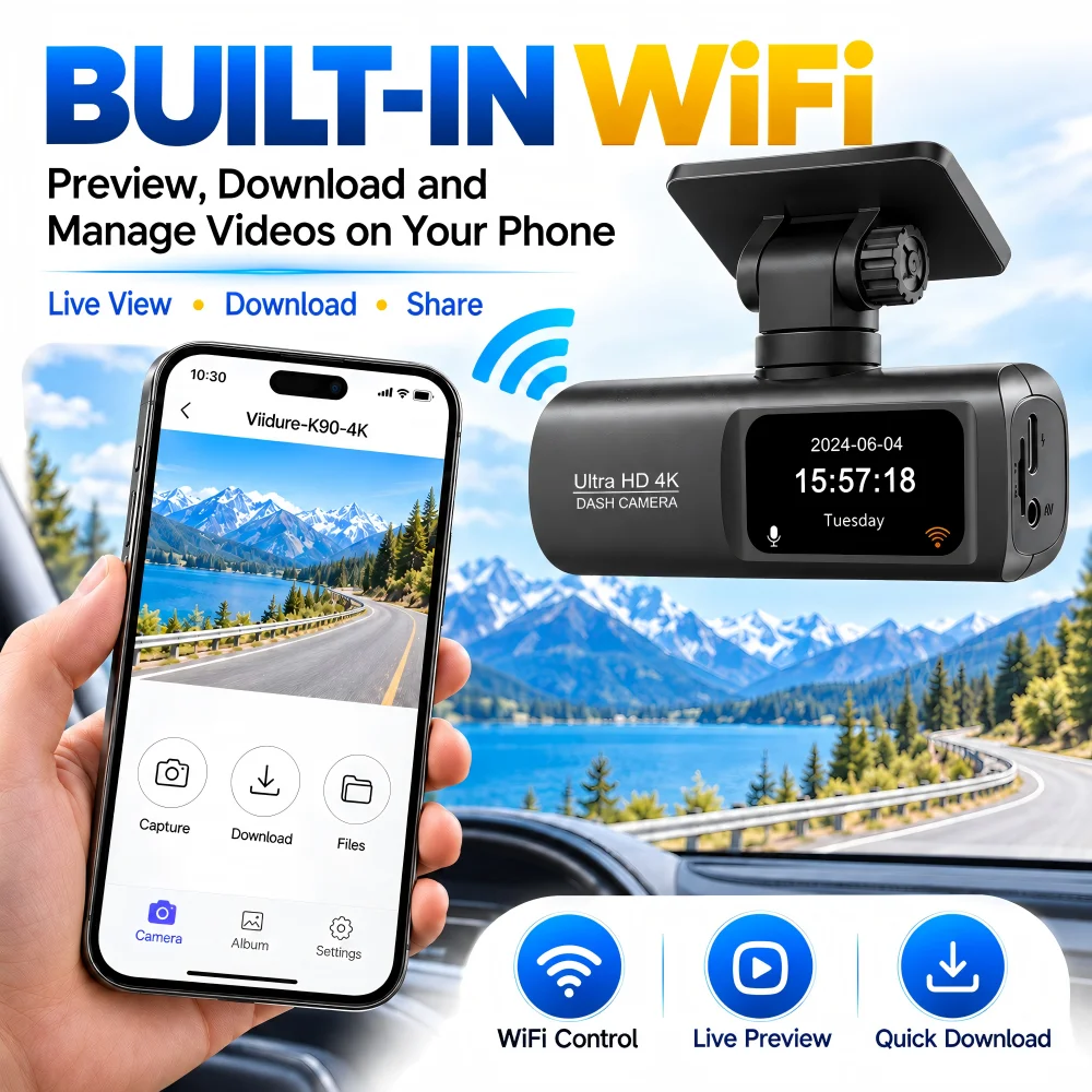 4K Dashcam Fahrzeugkamera, WiFi Dual-Linsen Auto-DVR 1080P – Bild 4